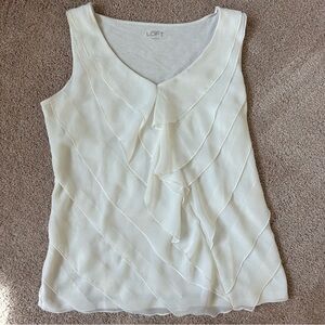 Anne Taylor LOFT Women's White Ruffled Blouse Top